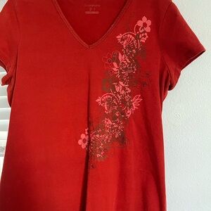 Liz Claiborne Red Floral Short Sleeve Top